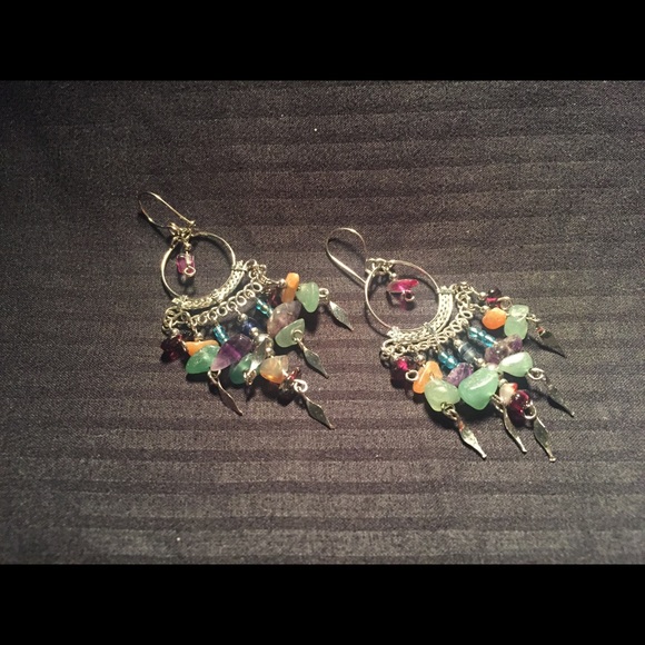 Boho colorful handmade pierced earrings - Picture 2 of 2
